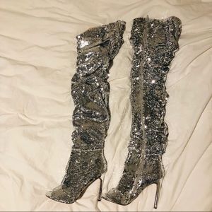 Peep toe sparkly thigh high boots- NWT